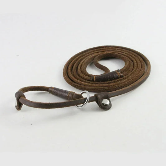 Genuine Leather Slip Dog Leash for Small Medium Dogs Puppy Pet Lightweight Soft Thin Sturdy Adjustable Slip Lead Dog Leash Brown