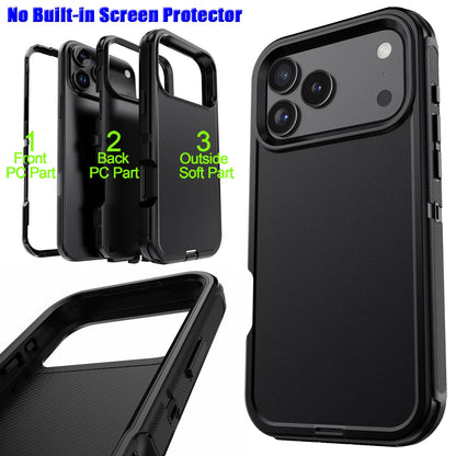 Black For iPhone 17/17 Air/17 Pro/17 Pro Max Case Heavy Duty Shockproof Hard Protective Rugged Hybrid 3-Layers Cover