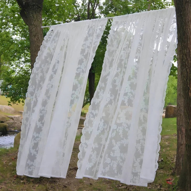 2 Panel White Lace Curtain Translucent Curtains Window Mosquito Net Fly Screen Curtain For Room Door Privacy Curtain 150x200cm