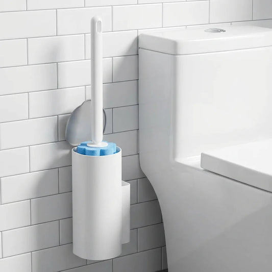 Hygienic Disposable Toilet Brush Set -Toilet Cleaning Kit with Storage Caddy&Replaceable Heads, Deep Cleaning Bathroom Accessory