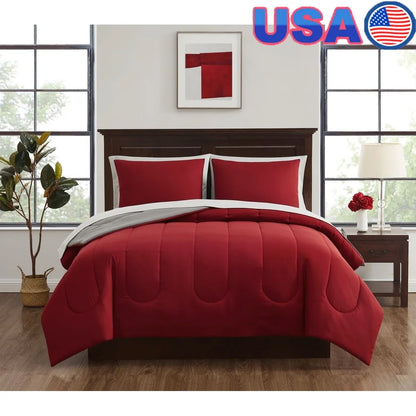 7 Piece Reversible Bed in a Bag Comforter Set with Flat Sheet Fitted Sheet Pillowcases Shams Machine Washable Polyester