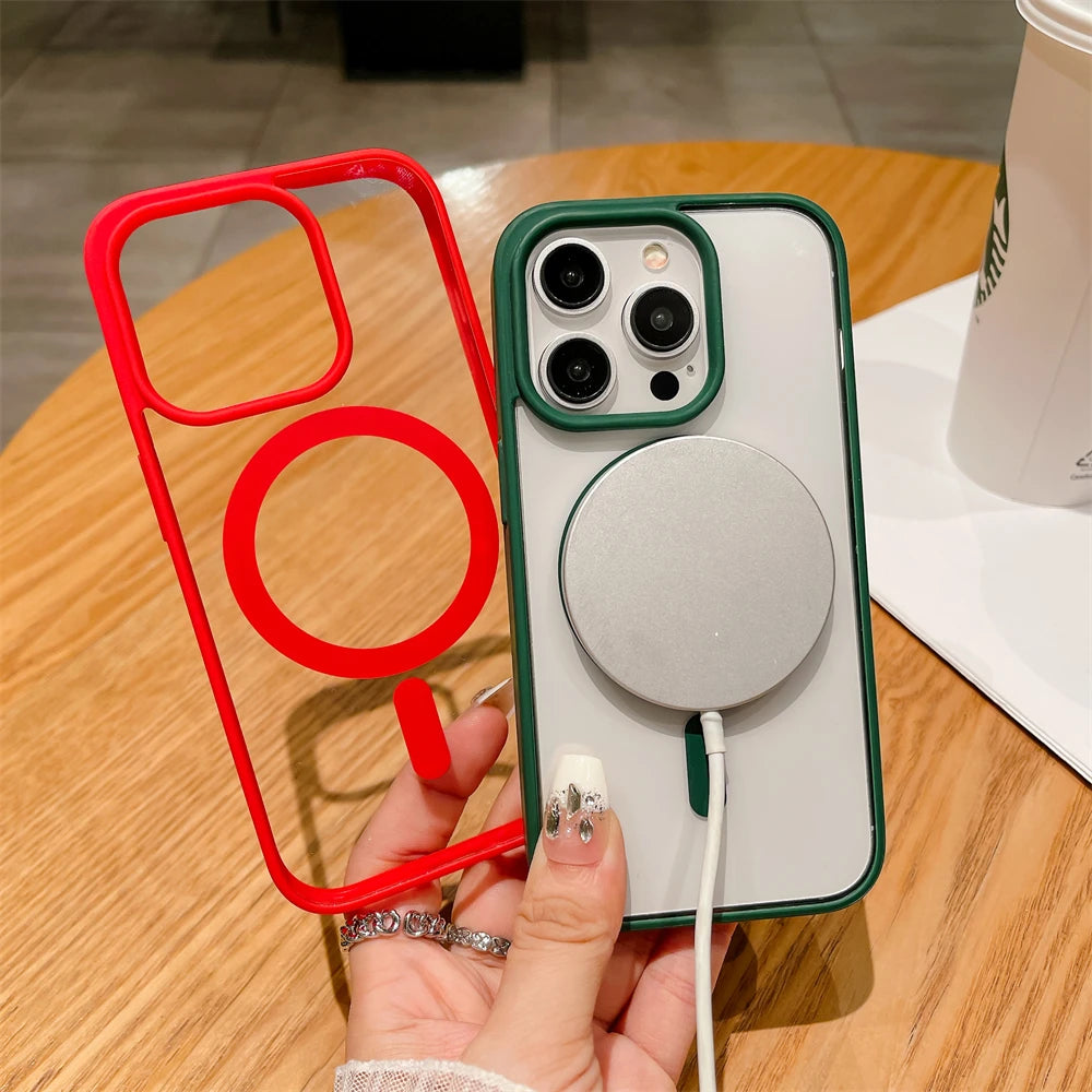Luxury Shockproof Magsafe Wireless Charge Case for iPhone 17 16 Plus 15 14 13 12 11 Pro Max XR 17Air Clear Magnetic Bumper Cover