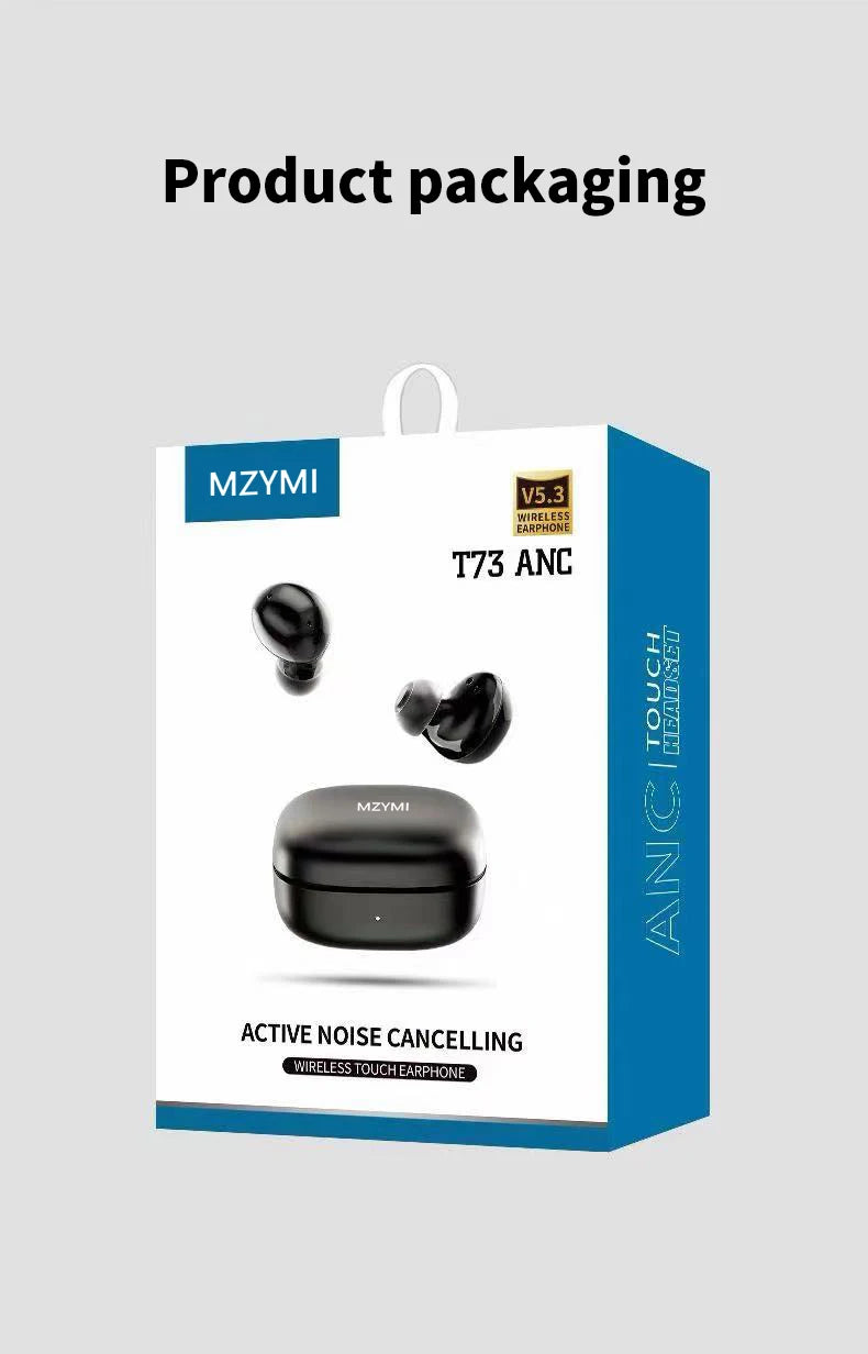 MZYMI ANC Wireless Headphone T73 TWS Bluetooth In Ear ENC Headset Touch Control Active Noise Cancelling Sport Earphone With Mic