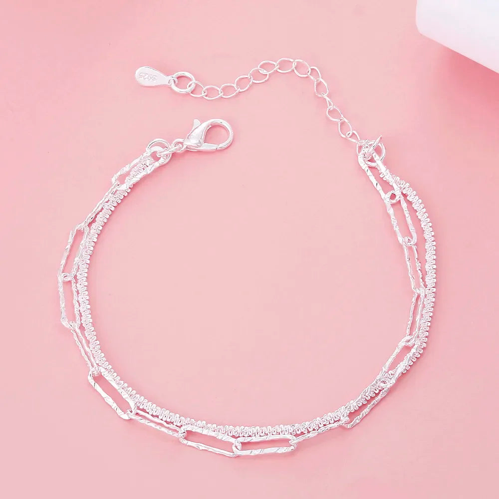 Charm 925 Sterling silver classic double chain bracelets for women fashion original party wedding Accessories Jewelry gifts