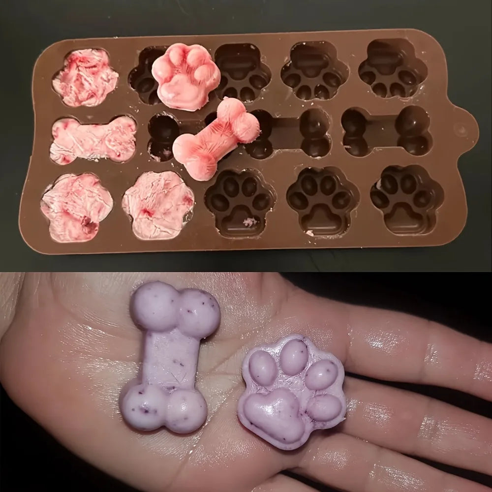 1pc Dog Food Silicone Mold 14 -grid Dog Bone Cat Paw Chocolate Mold Cake Baking Tool Ice Tray Pudding Jelly Mold