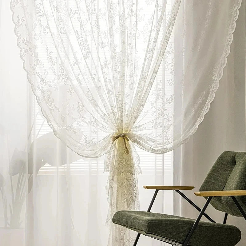 2 Panel White Lace Curtain Translucent Curtains Window Mosquito Net Fly Screen Curtain For Room Door Privacy Curtain 150x200cm