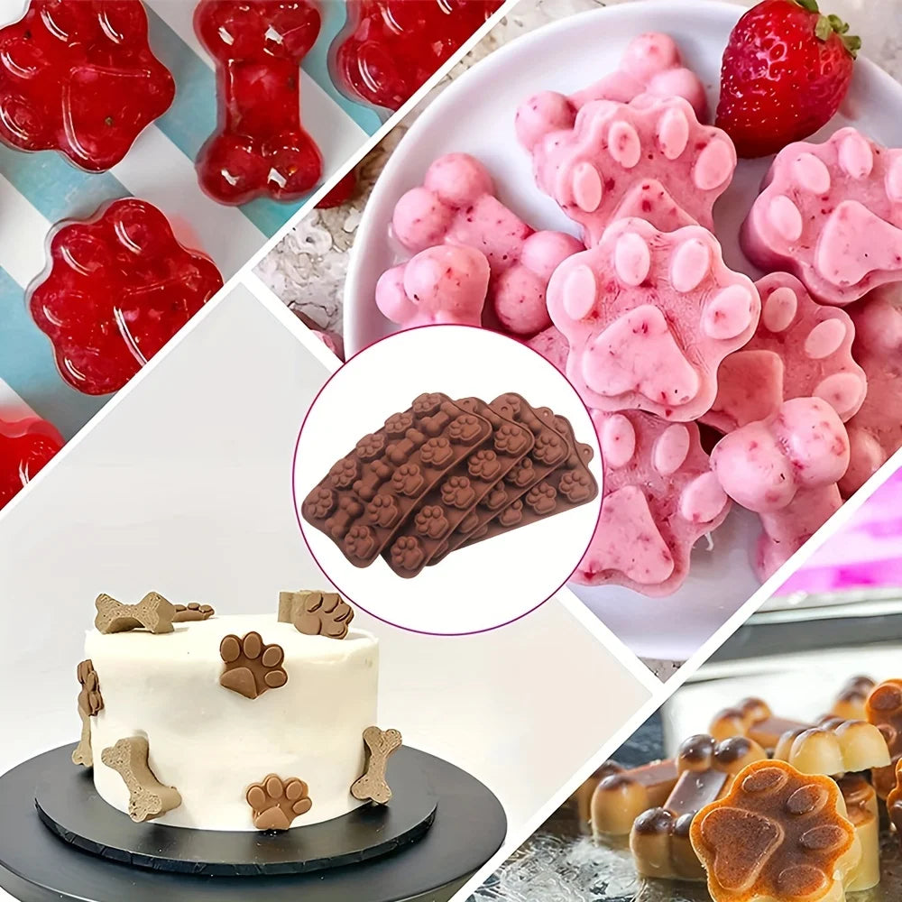 1pc Dog Food Silicone Mold 14 -grid Dog Bone Cat Paw Chocolate Mold Cake Baking Tool Ice Tray Pudding Jelly Mold