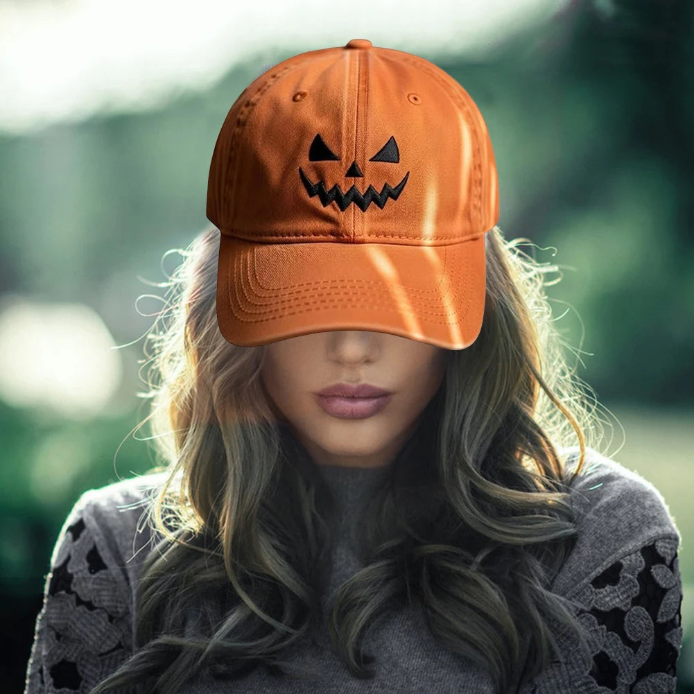 Halloween Pumpkin Face Baseball Hats for Men/Women Pumpkin Embroidery Baseball Caps for Outdoor Activities Like Hiking Fishing