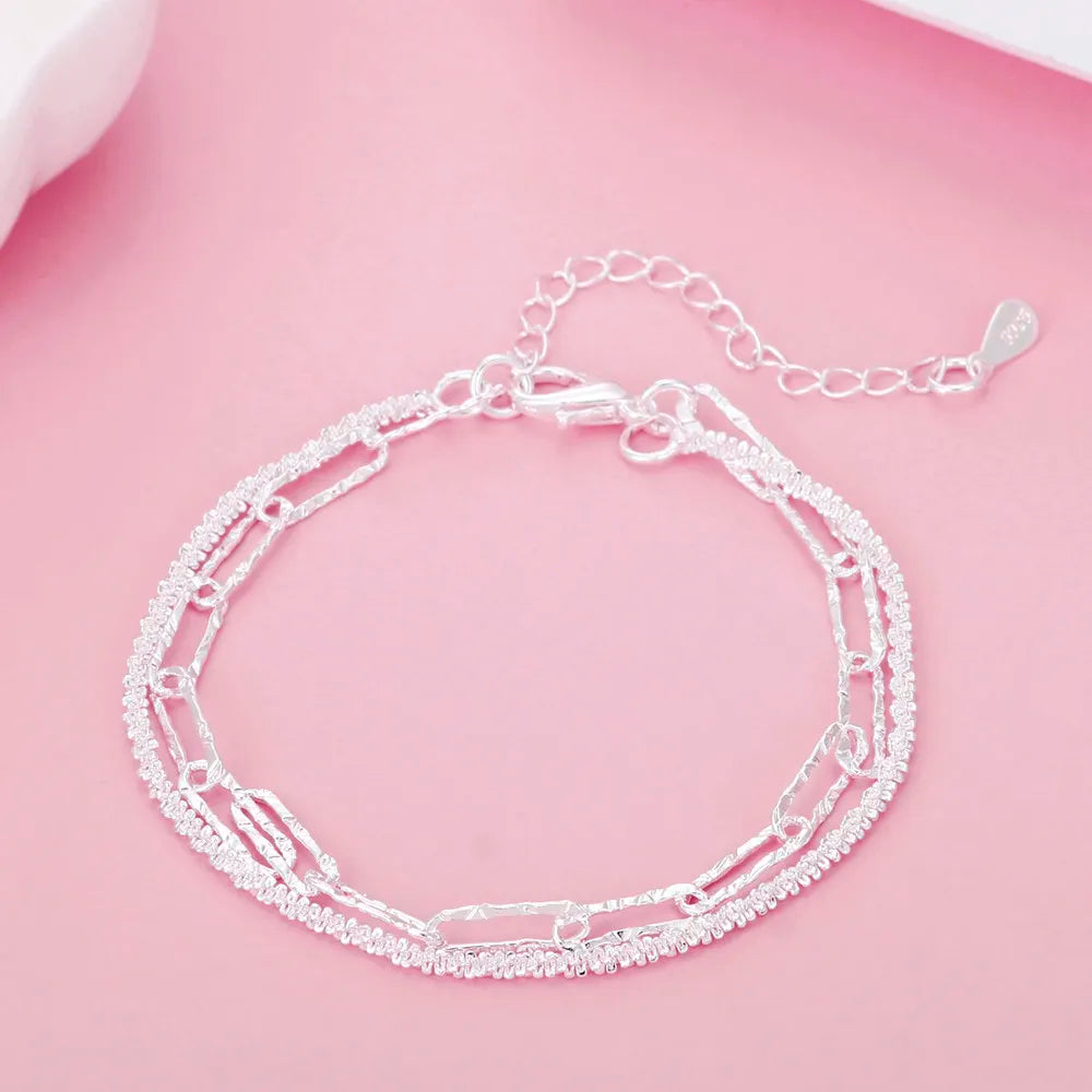 Charm 925 Sterling silver classic double chain bracelets for women fashion original party wedding Accessories Jewelry gifts