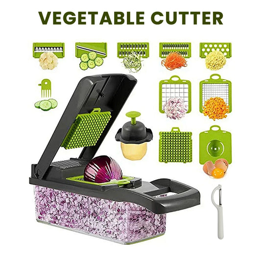 16-in-1 Vegetable Chopper with 8 Blades, Container, Shredder and Strainer, Vegetable Slicing, Dicing, Shredding, Cubing, Multi-