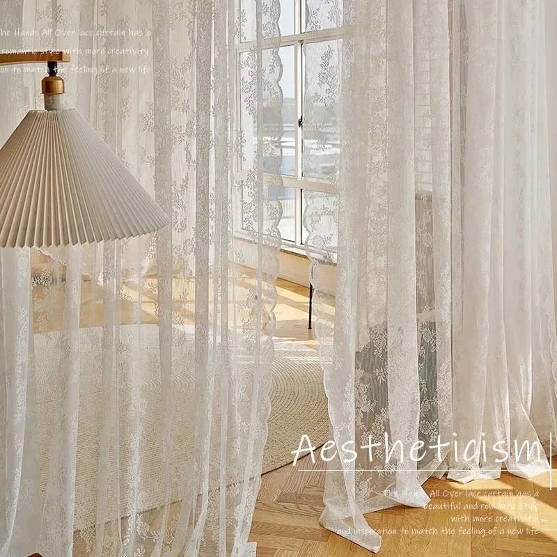2 Panel White Lace Curtain Translucent Curtains Window Mosquito Net Fly Screen Curtain For Room Door Privacy Curtain 150x200cm