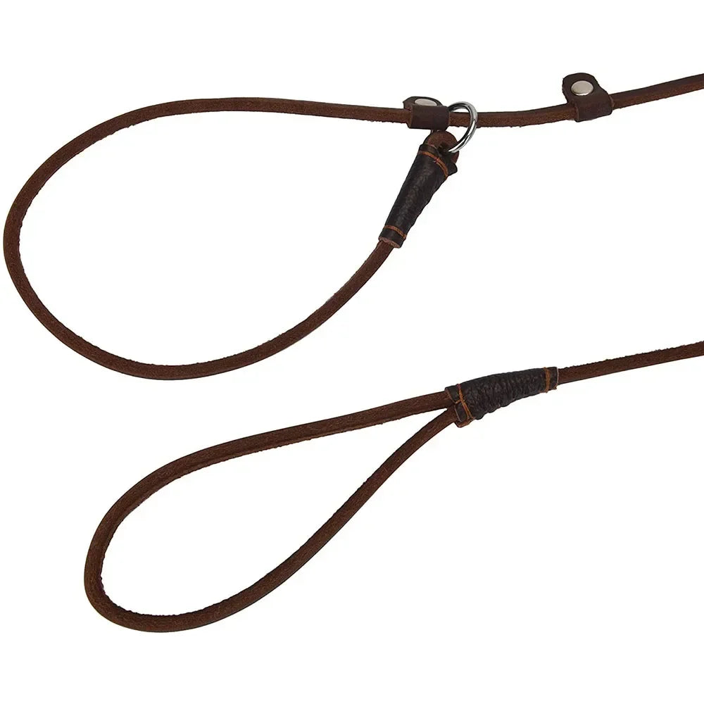 Genuine Leather Slip Dog Leash for Small Medium Dogs Puppy Pet Lightweight Soft Thin Sturdy Adjustable Slip Lead Dog Leash Brown