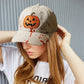 Halloween Pumpkin Face Baseball Hats for Men/Women Pumpkin Embroidery Baseball Caps for Outdoor Activities Like Hiking Fishing