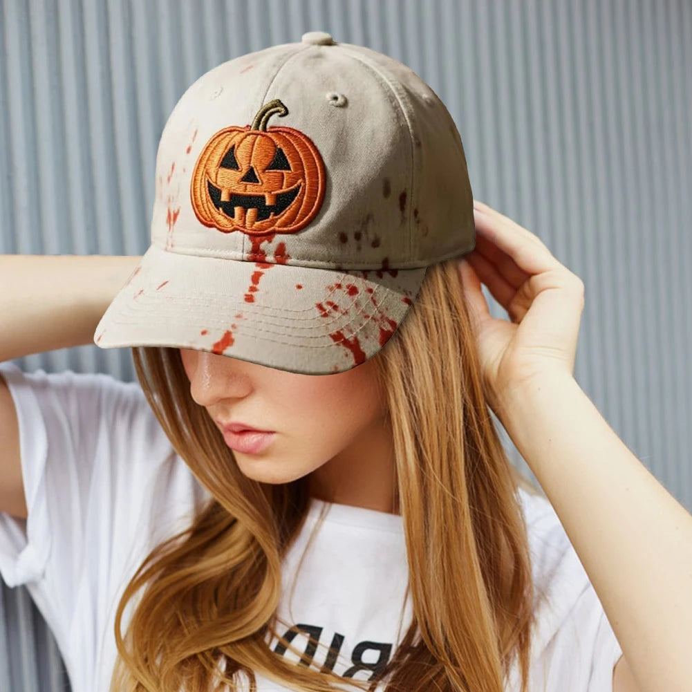 Halloween Pumpkin Face Baseball Hats for Men/Women Pumpkin Embroidery Baseball Caps for Outdoor Activities Like Hiking Fishing