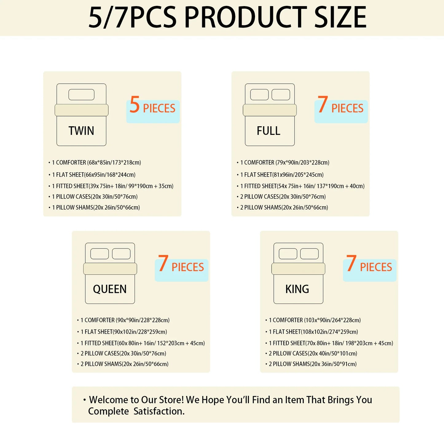 5-PC/7-PCS Comforter Set -  Queen Bed in a Bag with Comforters, Sheets, Pillowcases Queen King Full Twin