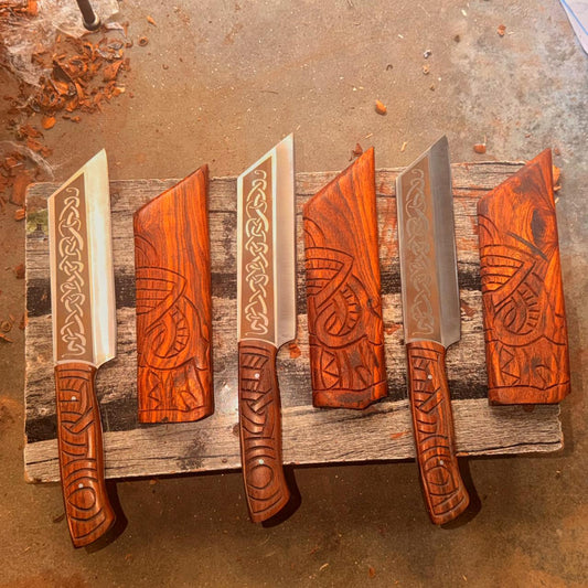 Handcrafted Nordic-Inspired Artisan Display Piece – 12 Overall Length Engraved Wood Handle