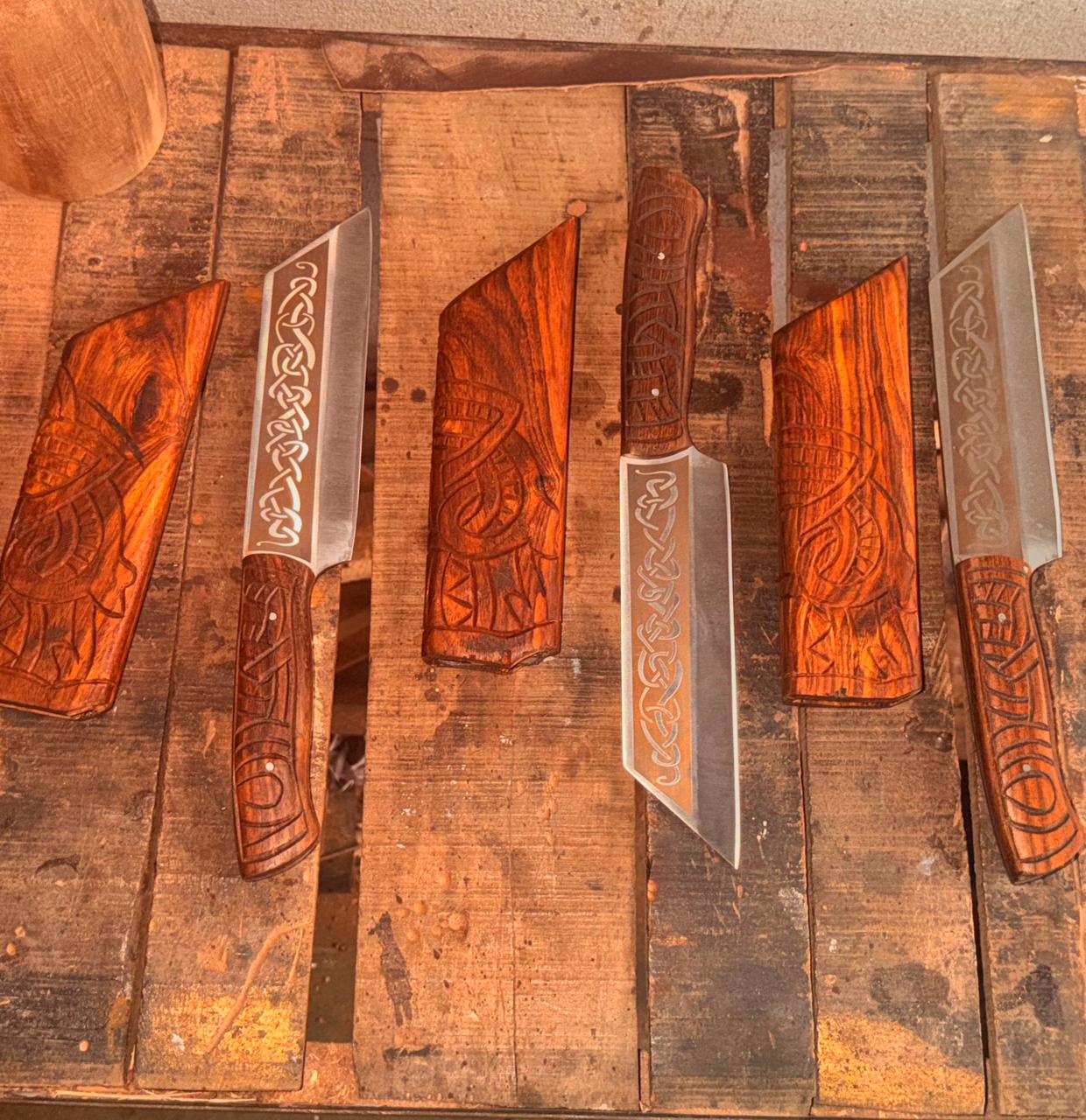 Handcrafted Nordic-Inspired Artisan Display Piece – 12 Overall Length Engraved Wood Handle