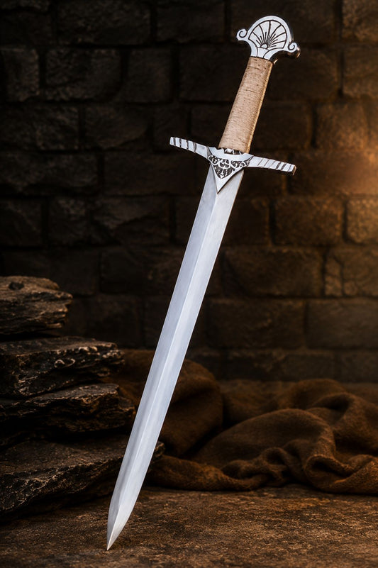 Medieval Fantasy Decorative Display Sword  Classic Silver Finish