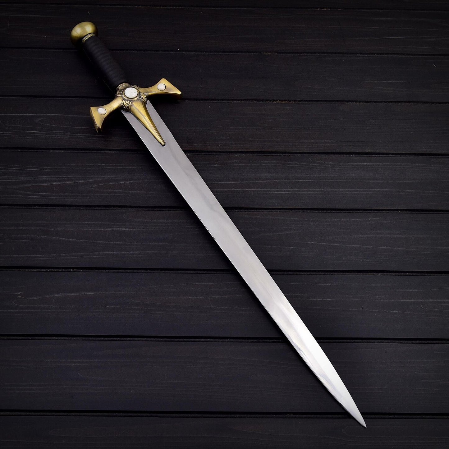 30 Inch Double Edged Stainless Steel Sword  Battle Ready Razor Sharp Leather Handle Collector’s Must-Have