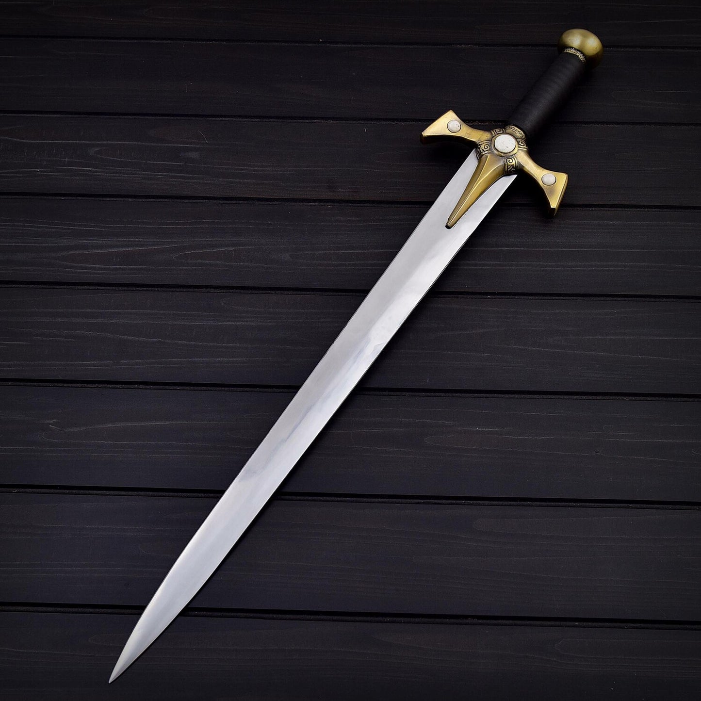 30 Inch Double Edged Stainless Steel Sword  Battle Ready Razor Sharp Leather Handle Collector’s Must-Have
