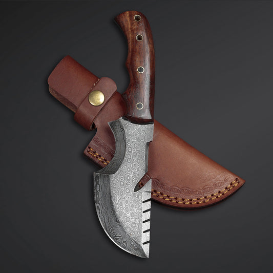 Handmade Damascus Tracker Knife with Rose Wood Handle – Survival Hunting & Camping Gear USA