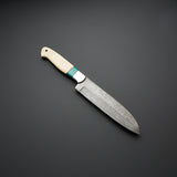 Turquoise Stone Handle Deba Sushi Knife  Handmade Bone Detail Japanese Chef Knife for Perfect Sushi Cuts