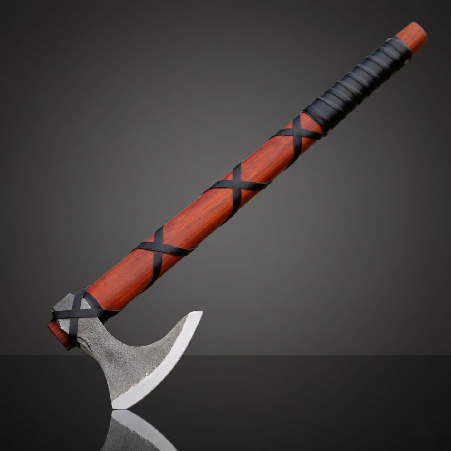 Red Orange Fixed Blade Axe with High Carbon Steel Blade & Ash Wood Handle – Leather Sheath Included