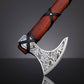 Red Orange Fixed Blade Axe with High Carbon Steel Blade & Colored Ash Wood Handle – Leather Sheath Included