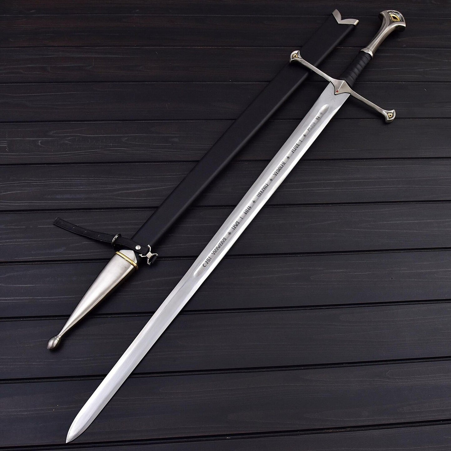 Medieval Decorative Double Edge Sword 41 Stainless Steel with Leather Sheath