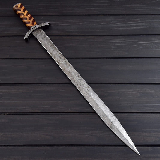 Handmade Damascus Steel Celtic Style Sword – 28 Decorative Collectible with Leather Sheath