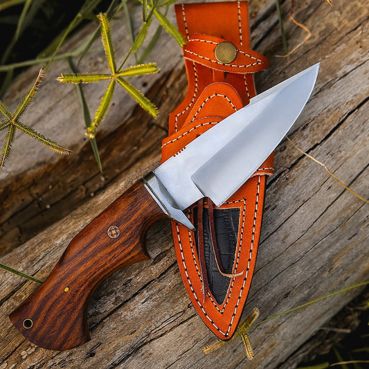 10" Stainless Steel Fixed Blade Knife with Walnut Wood Handle – Leather Sheath Included