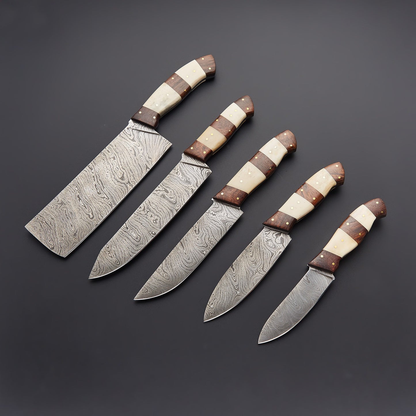 Premium 5-Piece Chef Knife Set – Professional Damascus Steel Kitchen Knives with Rosewood Handle | Sharp Durable & Stylish Cooking Set USA