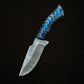 9.5" Damascus Steel Fixed Blade Knife with Blue Grooved Wood Handle – Leather Sheath Included