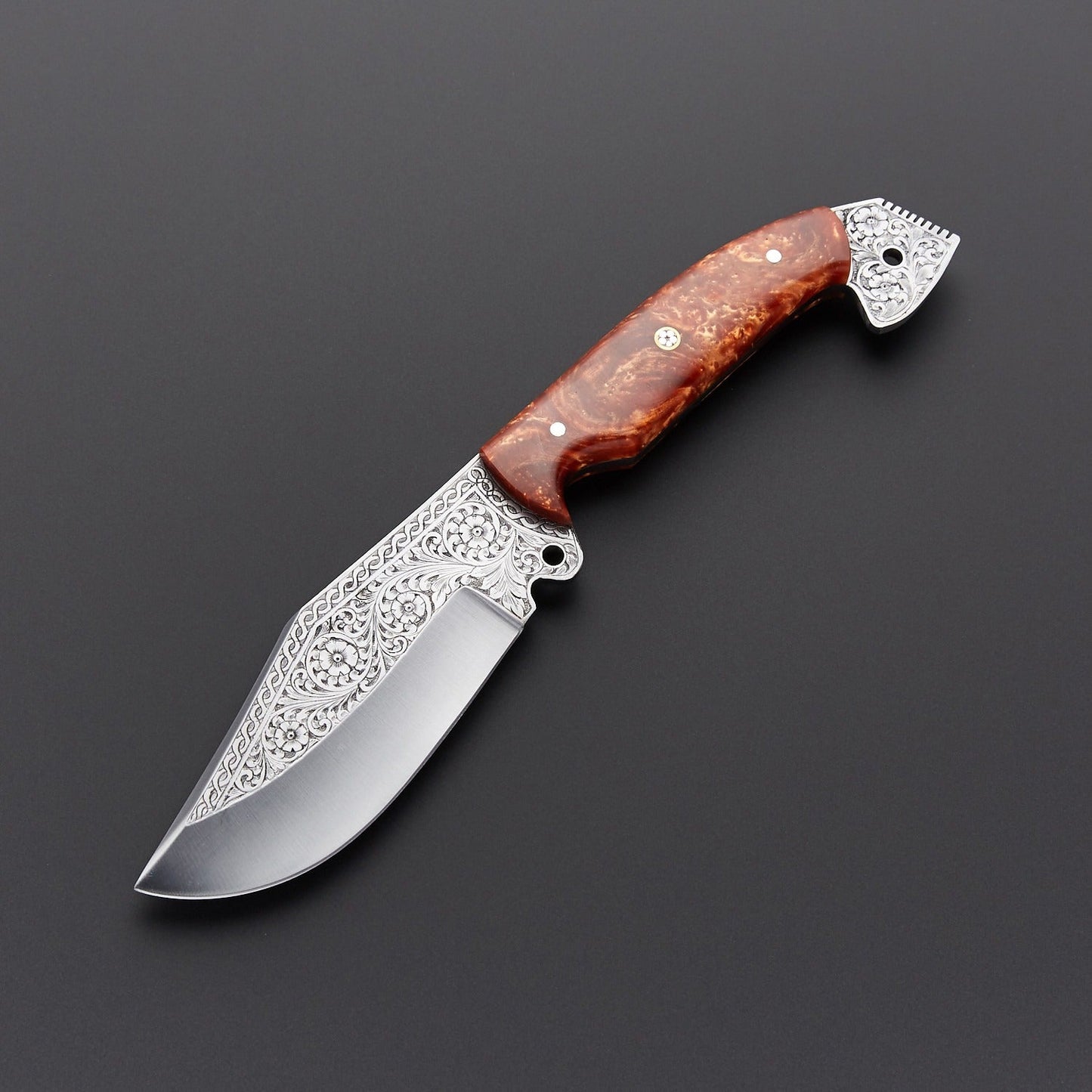 Engraved Stainless Steel Decorative Knife – Collector Display Piece with Leather Sheath
