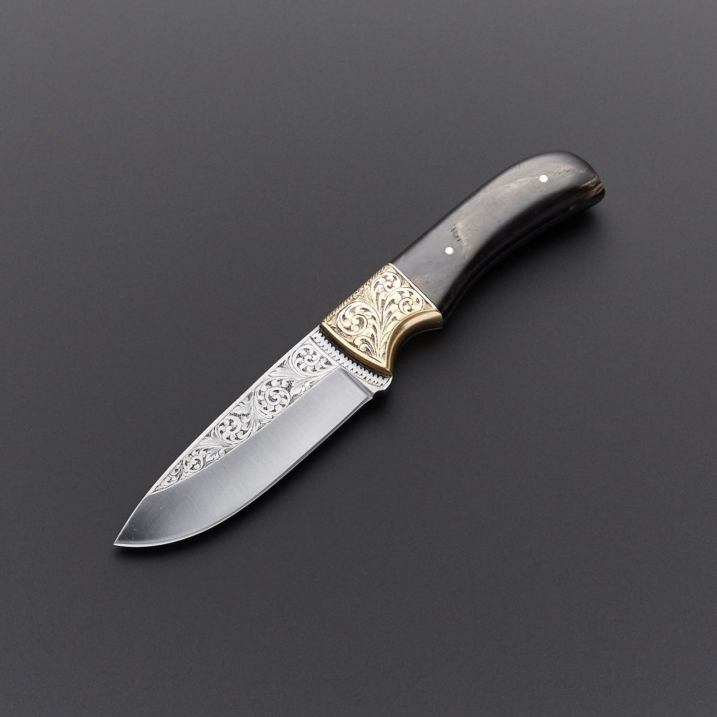 Engraved Black Decorative Knife – Stainless Steel Collector Piece with Leather Sheath