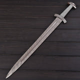Handmade Damascus Steel Sword | Double Edge Battle Ready Sword with Leather Sheath – Collectible Medieval Viking Replica