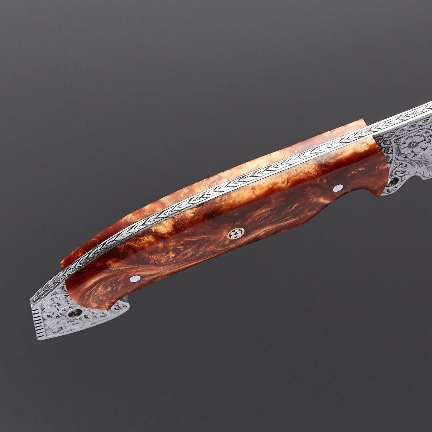 Engraved Stainless Steel Decorative Knife – Collector Display Piece with Leather Sheath