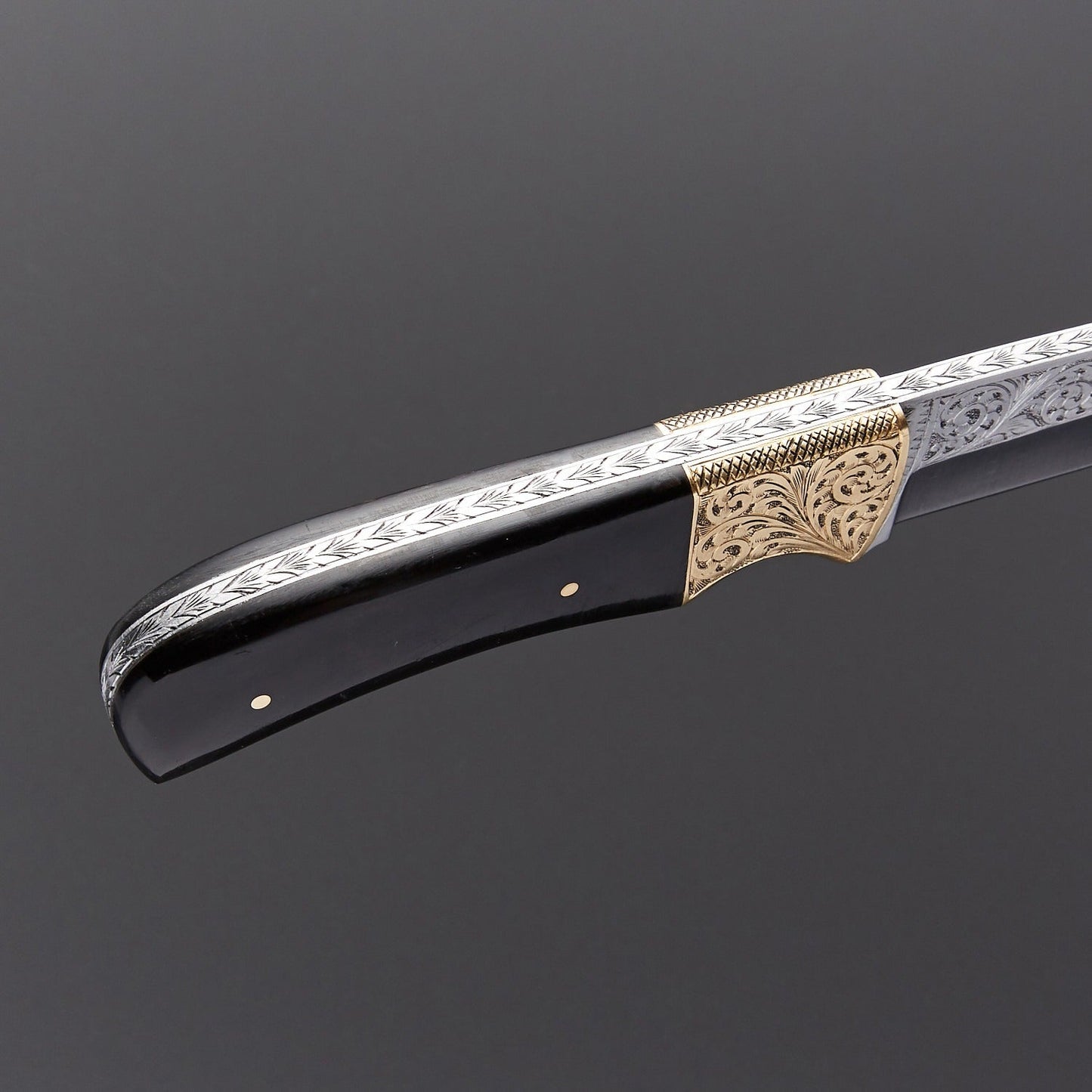 Engraved Black Decorative Knife – Stainless Steel Collector Piece with Leather Sheath