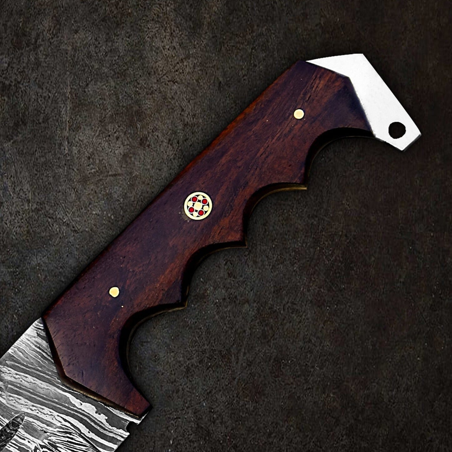 12" Damascus Steel Fixed Blade Knife with Ergonomic Walnut Wood Handle – Leather Sheath Included