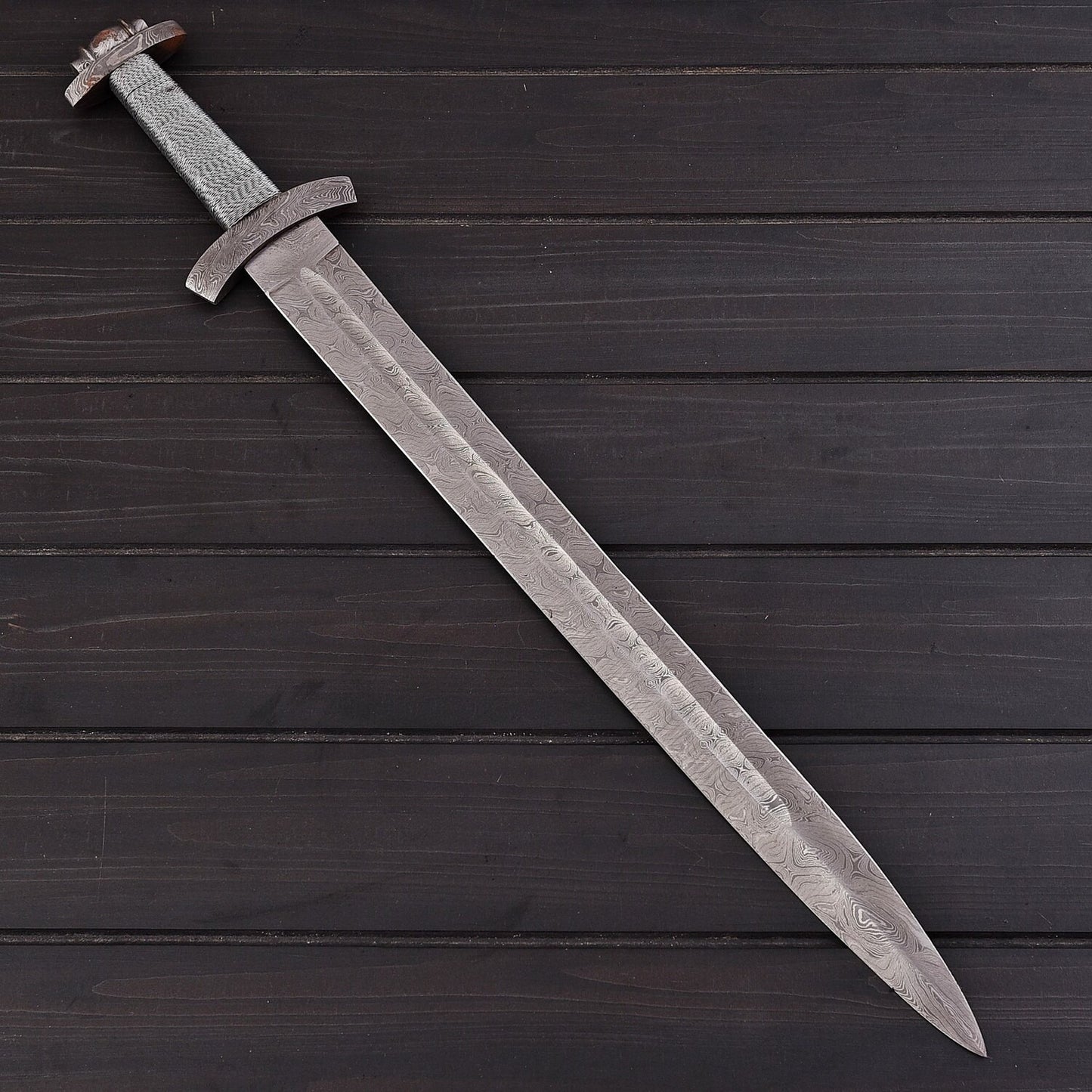 Handmade Damascus Steel Sword | Double Edge Battle Ready Sword with Leather Sheath – Collectible Medieval Viking Replica