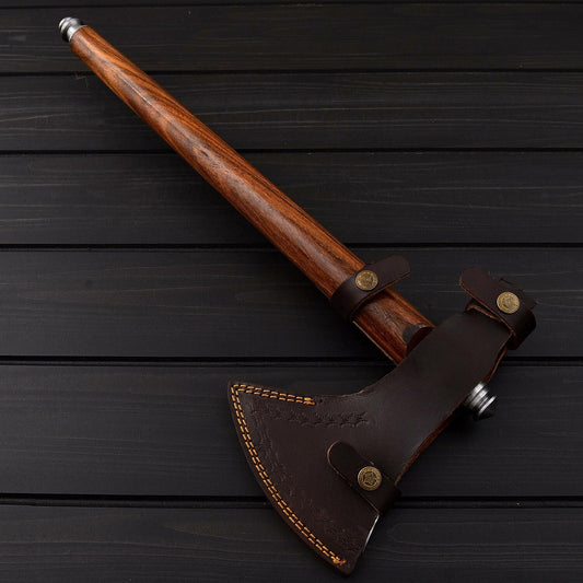 High Carbon Steel 20.5 Fixed Blade Tool with Rosewood Handle & Leather Sheath