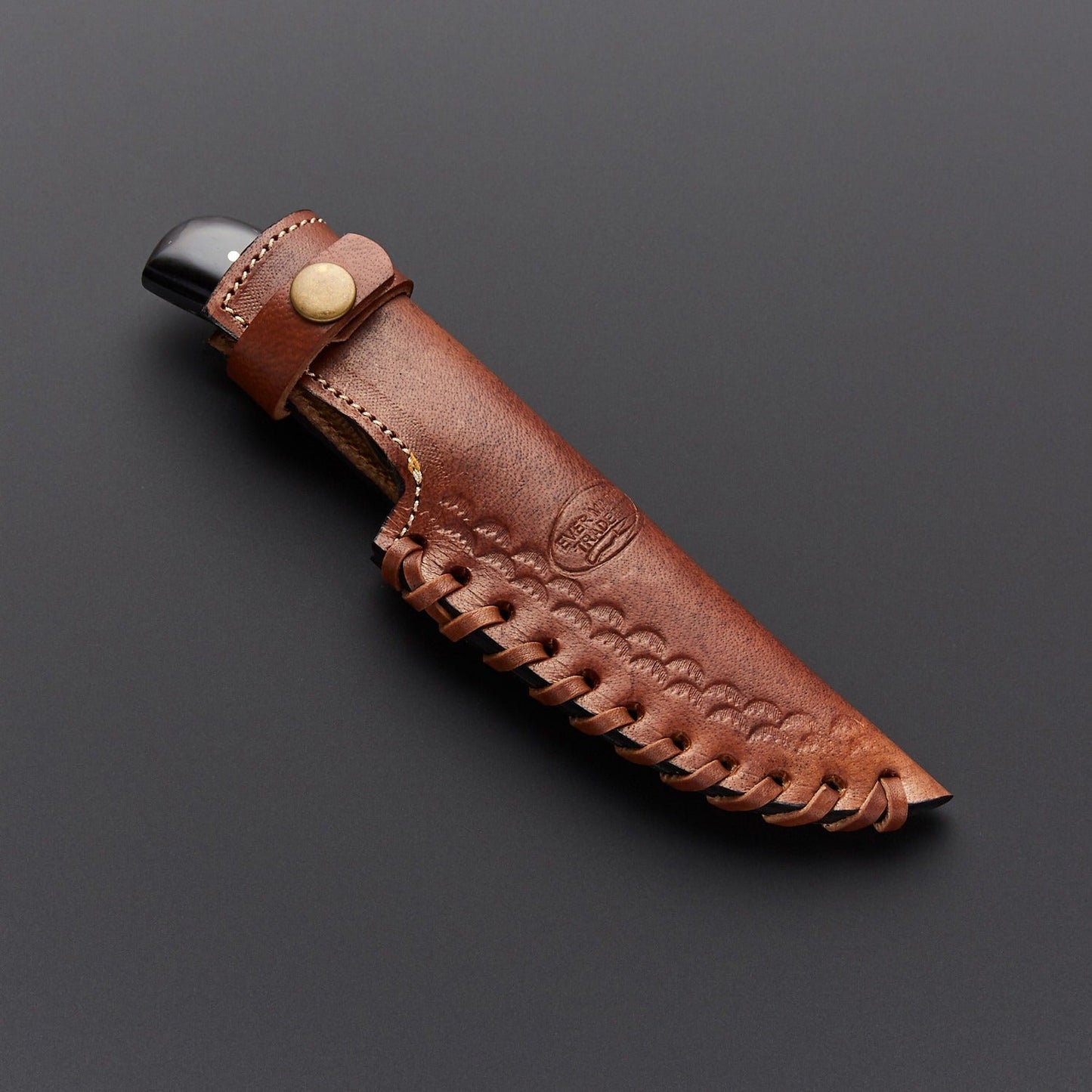 Engraved Black Decorative Knife – Stainless Steel Collector Piece with Leather Sheath