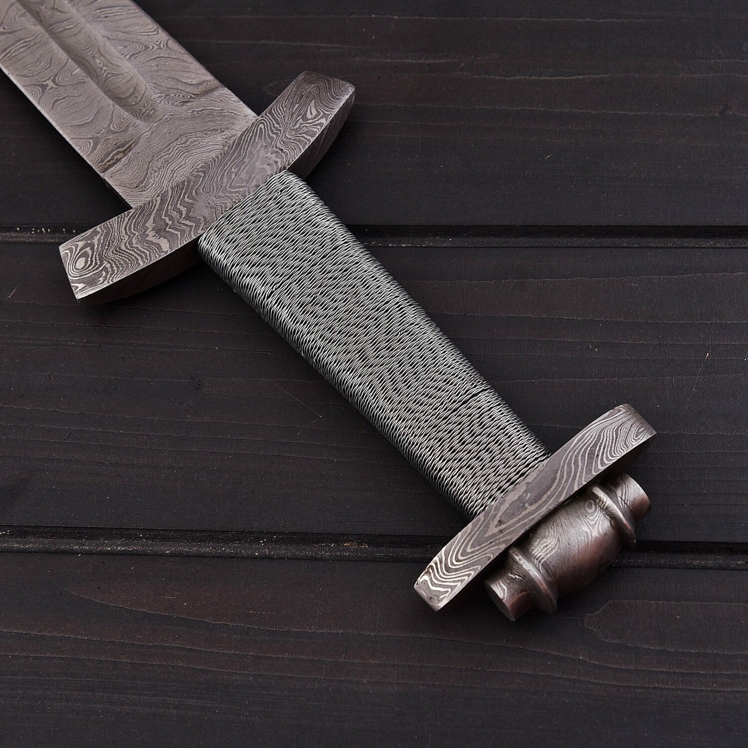 Handmade Damascus Steel Sword | Double Edge Battle Ready Sword with Leather Sheath – Collectible Medieval Viking Replica