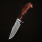 10" Damascus Steel Fixed Blade Knife with Dark Brown Walnut Wood Handle – Leather Sheath Included