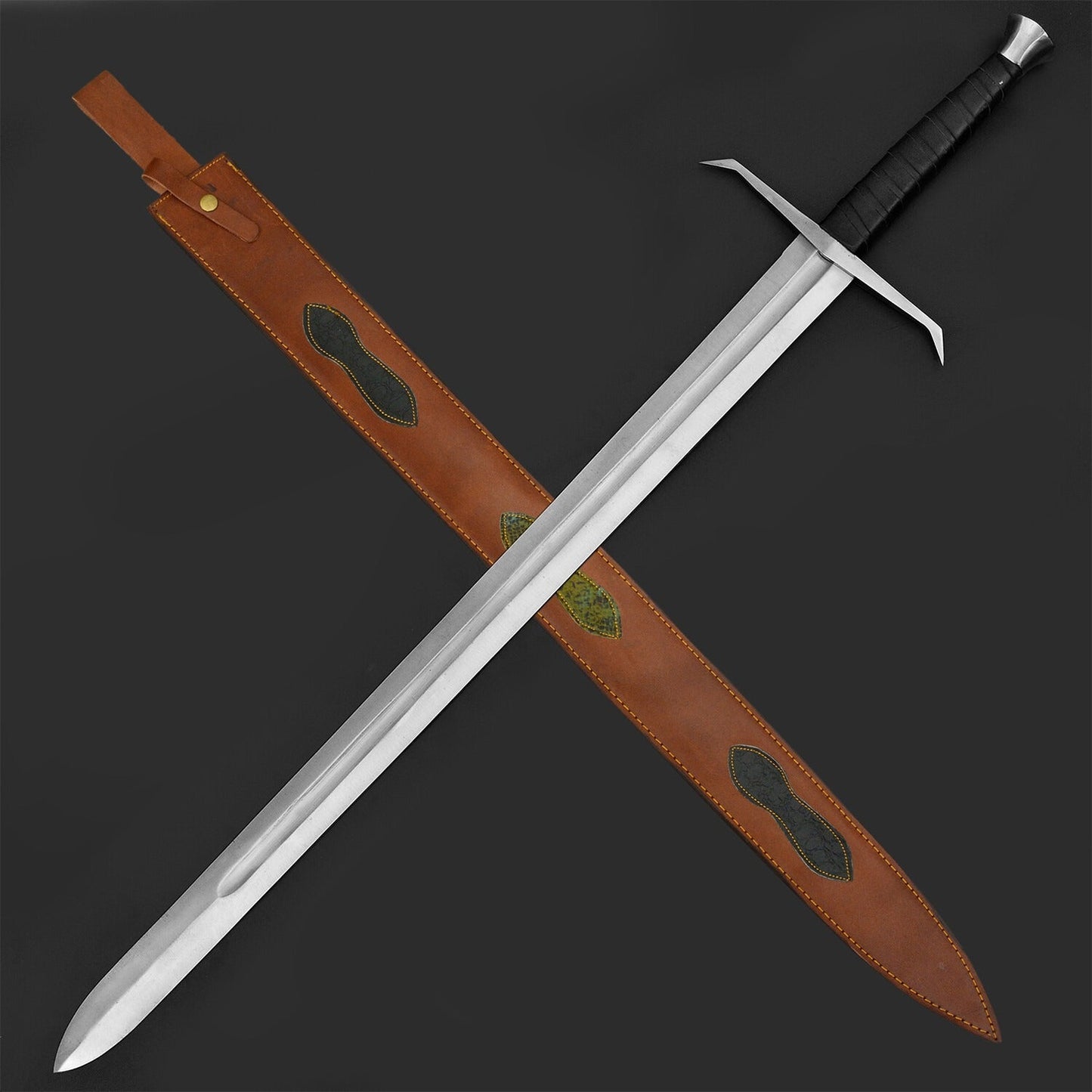 Medieval Viking Style Decorative Sword – Carbon Steel Display Collectible with Leather Sheath