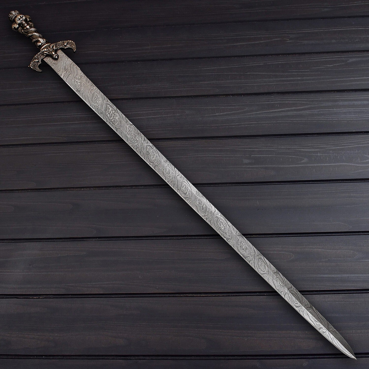 Skull King Sword – Handmade Damascus Steel Medieval Warrior Blade | Viking Fantasy Collectible Weapon