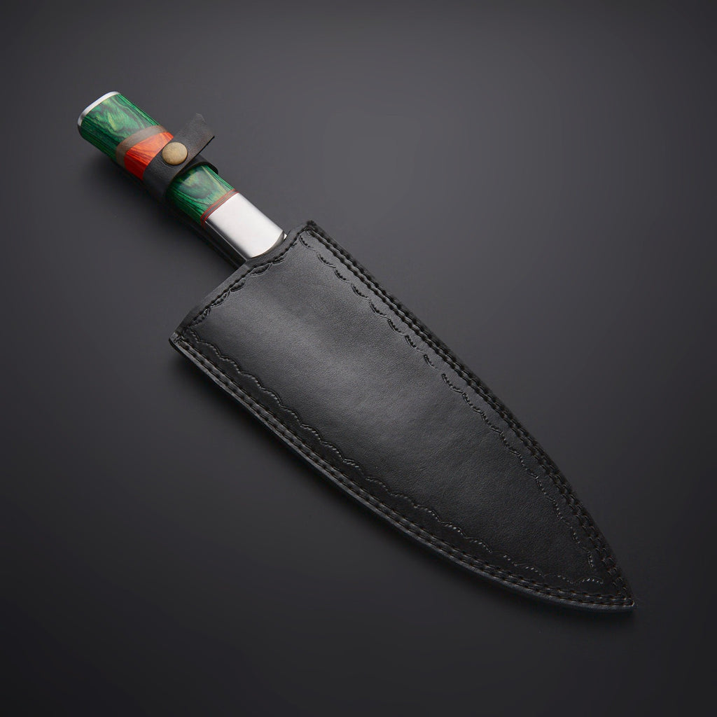 Handmade Damascus Fixed Blade Chef Knife – Professional Kitchen Knife for Cooking Chopping & BBQ – Razor Sharp Culinary Tool USA