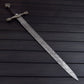 Damascus Steel Double Edged Sword  38.5 Battle Ready Medieval Replica w/ Leather Sheath  Collector’s Must Have