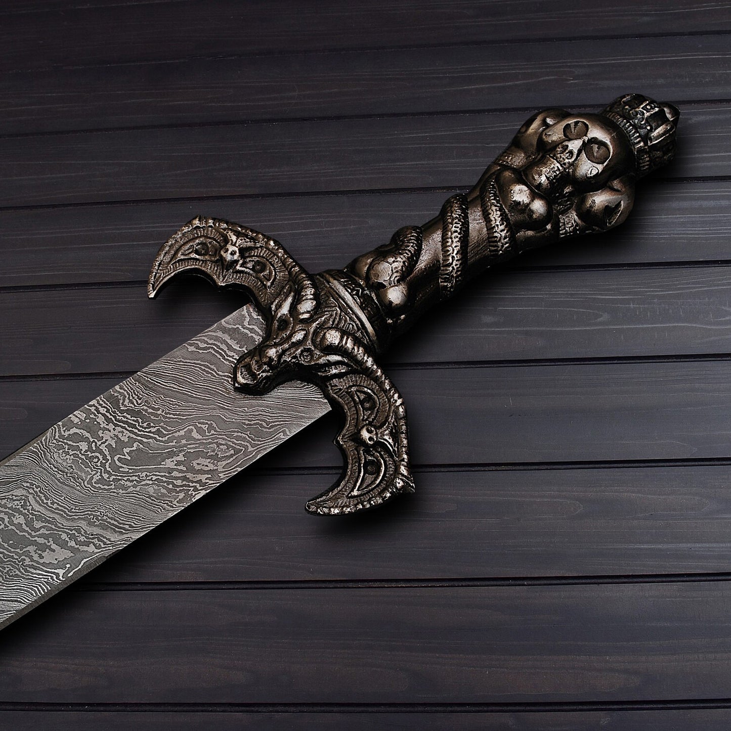 Skull King Sword – Handmade Damascus Steel Medieval Warrior Blade | Viking Fantasy Collectible Weapon
