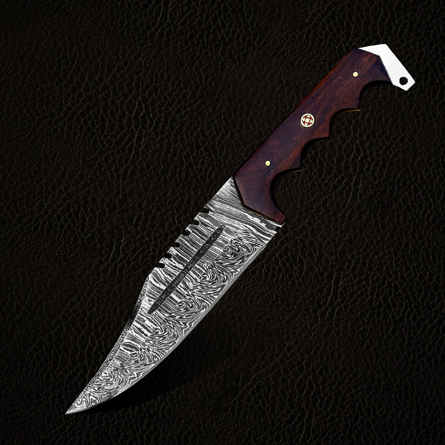 Handmade Damascus Steel Hunting Knife  12 Fixed Blade with Walnut Wood Handle & Leather Sheath (Razor Sharp 58 60 HRC)